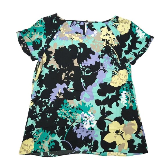 Worthington Top Womens Petite PM Green Floral Short Sleeve Keyhole 36 in Chest - Picture 10 of 13